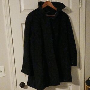 Lands' End Women's Black Button Front Wool And Cashmere Coat Plus Suze 16